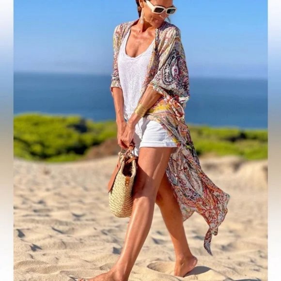 ZARA GRAPHIC PRINT TIED WAIST COAT KIMONO - Picture 7 of 8